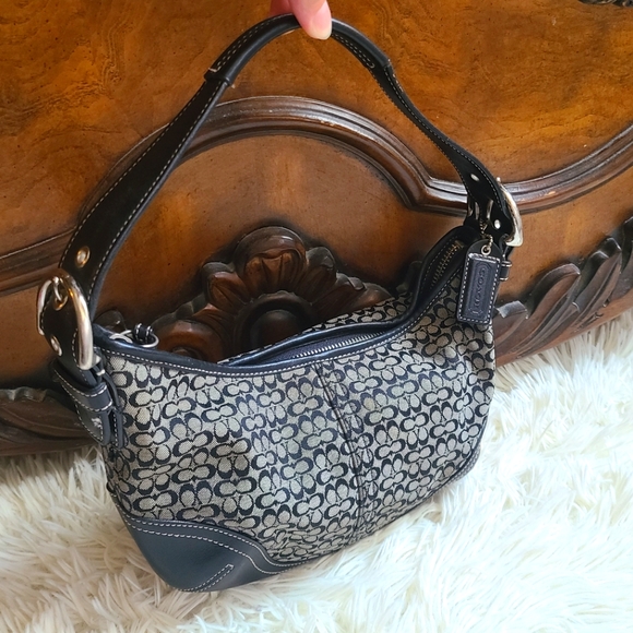 Coach Handbags - Coach Y2K Mini Bag Black Signature Canvas And Leather Buckle Hobo